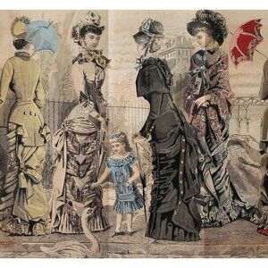 1881 Feeding The Swans Hand Colored Engraving Victorian Women's Fashion DWQQ21